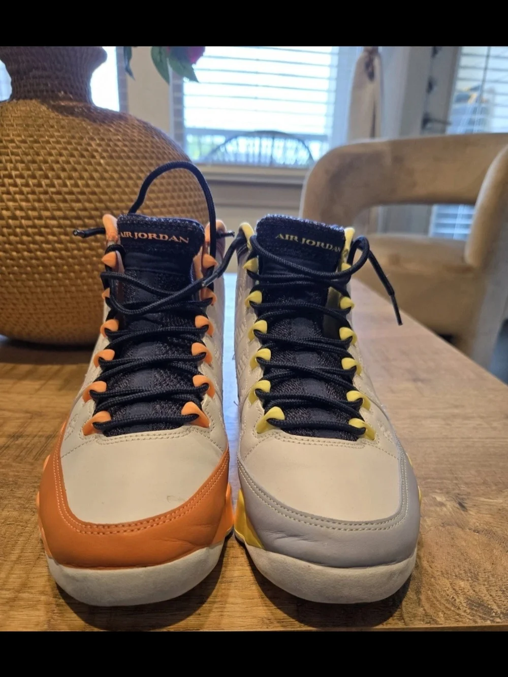 Jordan Kids Two-Tone Basketball Shoes - White with Orange & Yellow Accents